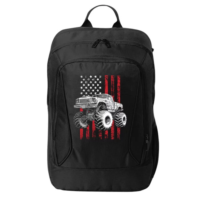 Monster Truck Vintage Us American Flag 4th Of July Patriotic Gift City Backpack