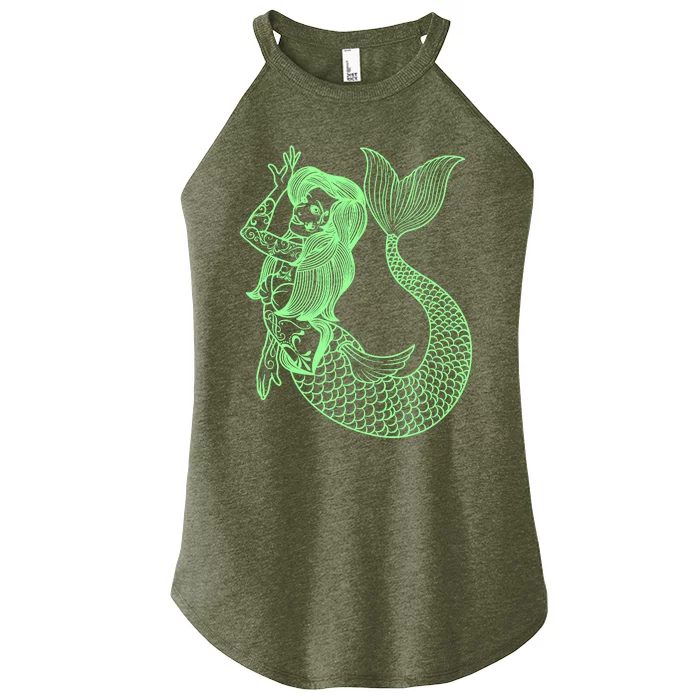 Mermaid Tattoo Vintage Mermaid Art Tattoo Girl Sailor Women’s Perfect Tri Rocker Tank