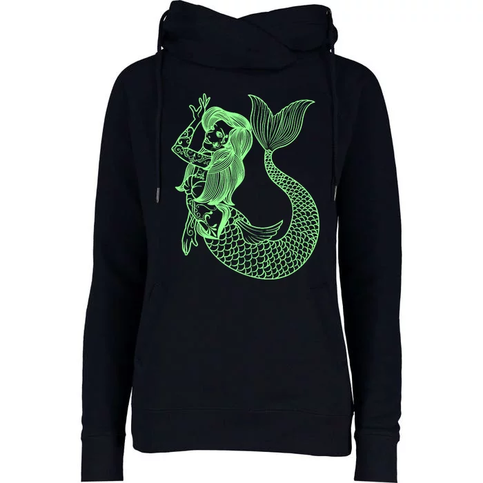 Mermaid Tattoo Vintage Mermaid Art Tattoo Girl Sailor Womens Funnel Neck Pullover Hood