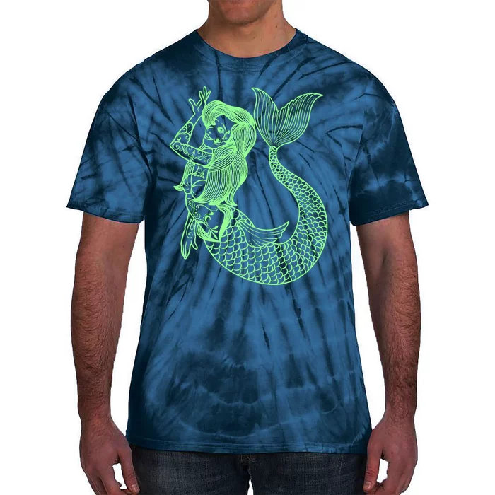 Mermaid Tattoo Vintage Mermaid Art Tattoo Girl Sailor Tie-Dye T-Shirt