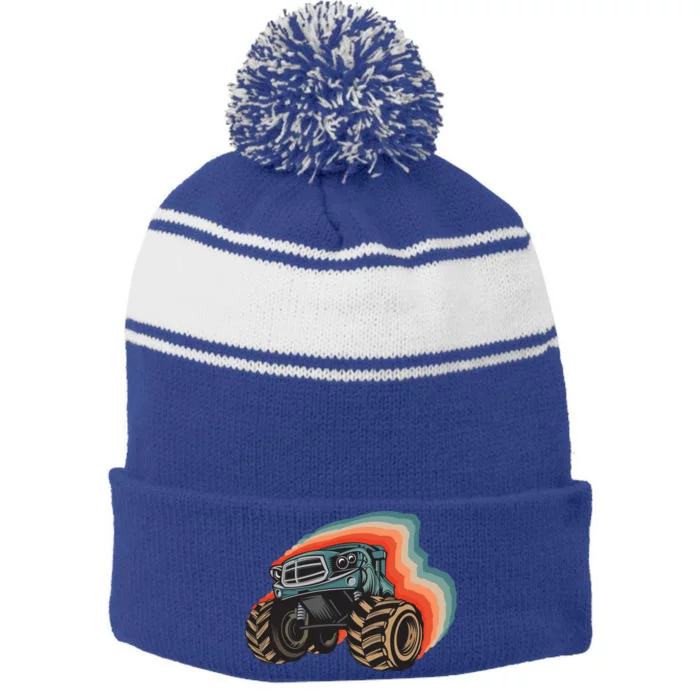 Monster Trucks Vintage Retro Vintage Monster Trucks Funny Gift Stripe Pom Pom Beanie