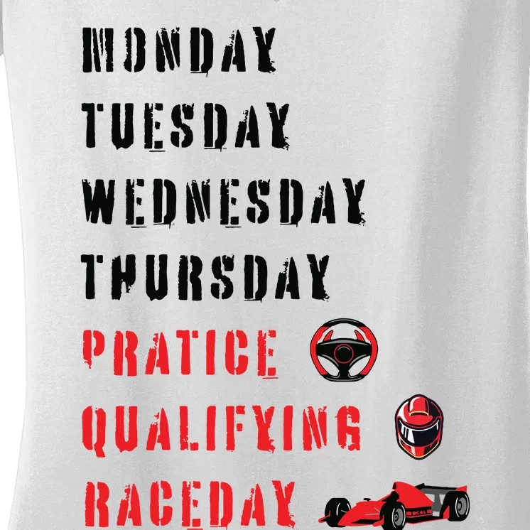 Monday Tuesday Wednesday Thursday Practice Qualifying Women's V-Neck T-Shirt