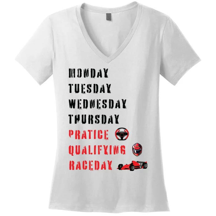 Monday Tuesday Wednesday Thursday Practice Qualifying Women's V-Neck T-Shirt