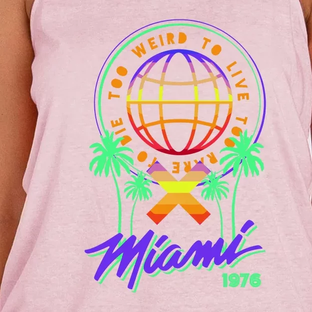 Miami Too Weird To Live To Rate To Die Women's Knotted Racerback Tank