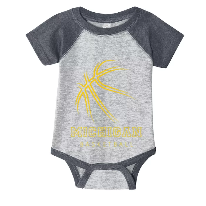 MI The Wolverine State Graphic Art Michigan Basketball Fan Infant Baby Jersey Bodysuit