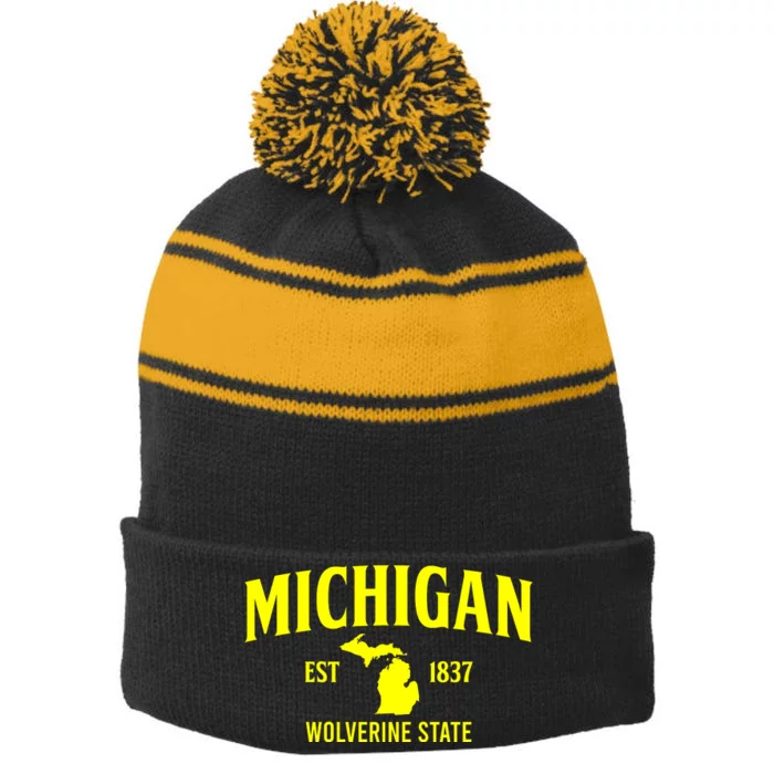 Michigan The Wolverines State Stripe Pom Pom Beanie