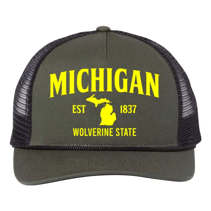 Michigan The Wolverines State Retro Rope Trucker Hat Cap