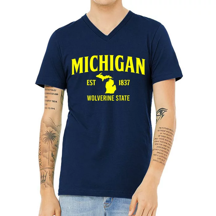 Michigan The Wolverines State V-Neck T-Shirt