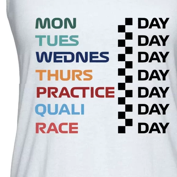 Mon Tues Wednes Thurs Practice Quali Race Day Ladies Essential Flowy Tank