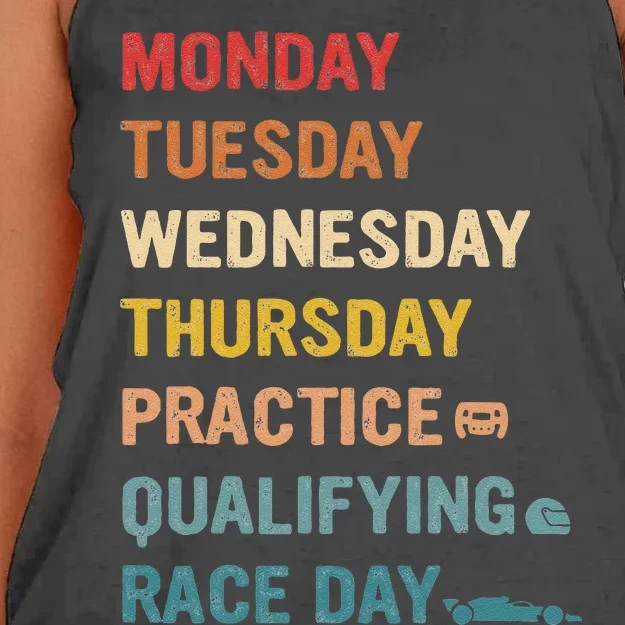 Mon Tue Wed Thu Practice Qualifying Race Day Women's Knotted Racerback Tank