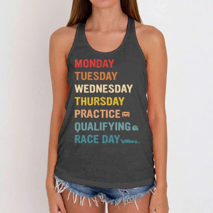 Mon Tue Wed Thu Practice Qualifying Race Day Women's Knotted Racerback Tank