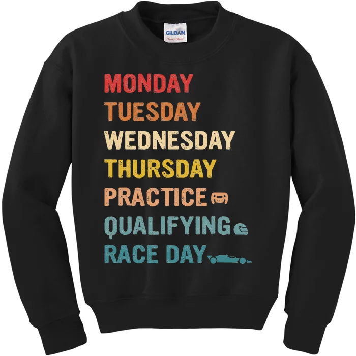 Mon Tue Wed Thu Practice Qualifying Race Day Kids Sweatshirt