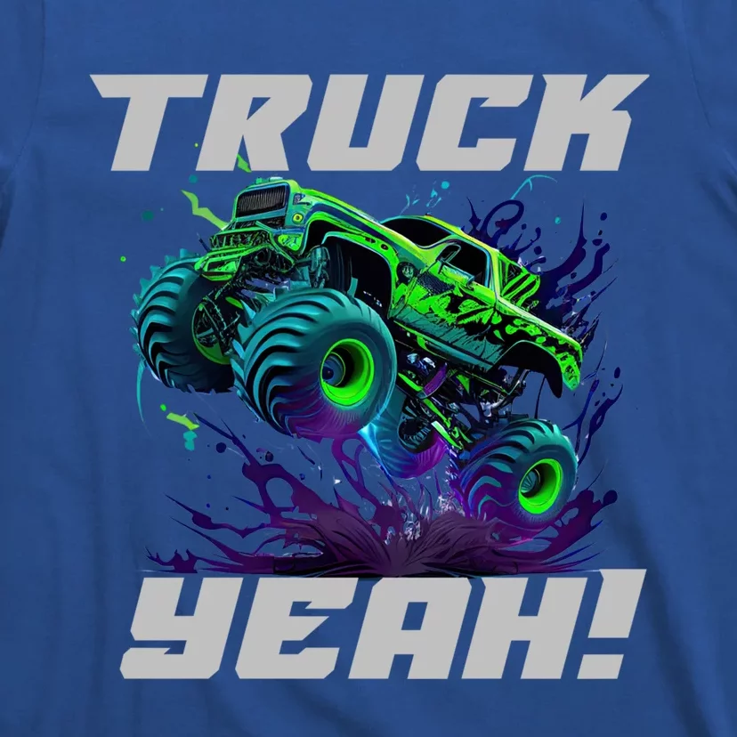 Monster Truck Yeah Cool Vaporwave Mud Splattered Green Blue Gift T-Shirt