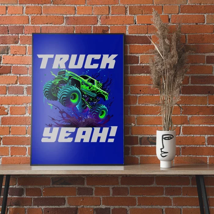 Monster Truck Yeah Cool Vaporwave Mud Splattered Green Blue Gift Poster