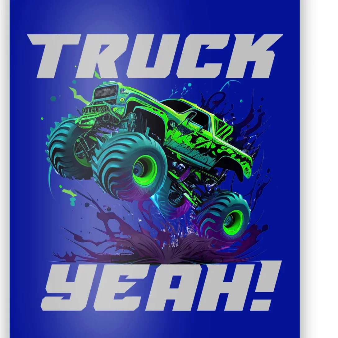 Monster Truck Yeah Cool Vaporwave Mud Splattered Green Blue Gift Poster