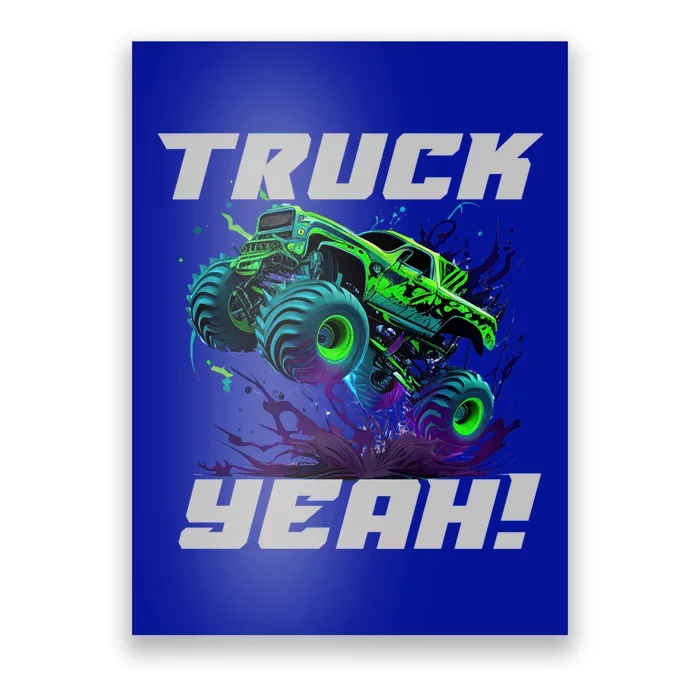 Monster Truck Yeah Cool Vaporwave Mud Splattered Green Blue Gift Poster