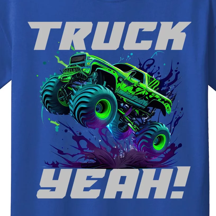 Monster Truck Yeah Cool Vaporwave Mud Splattered Green Blue Gift Kids T-Shirt