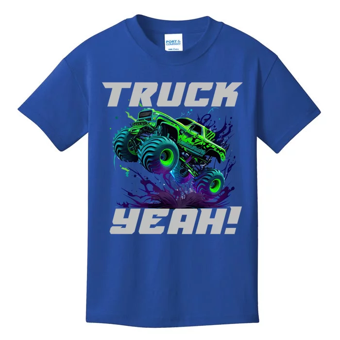 Monster Truck Yeah Cool Vaporwave Mud Splattered Green Blue Gift Kids T-Shirt