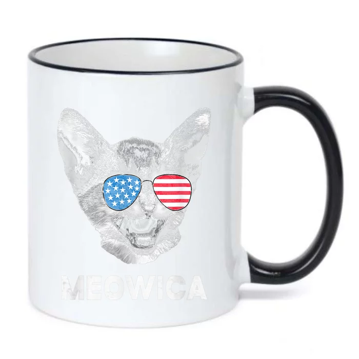 Meowica Usa American Flag Cat July 4 Black Color Changing Mug