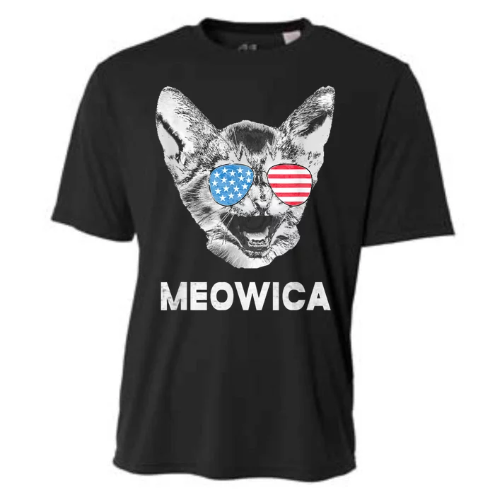 Meowica Usa American Flag Cat July 4 Cooling Performance Crew T-Shirt