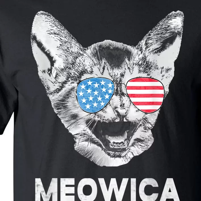 Meowica Usa American Flag Cat July 4 Tall T-Shirt