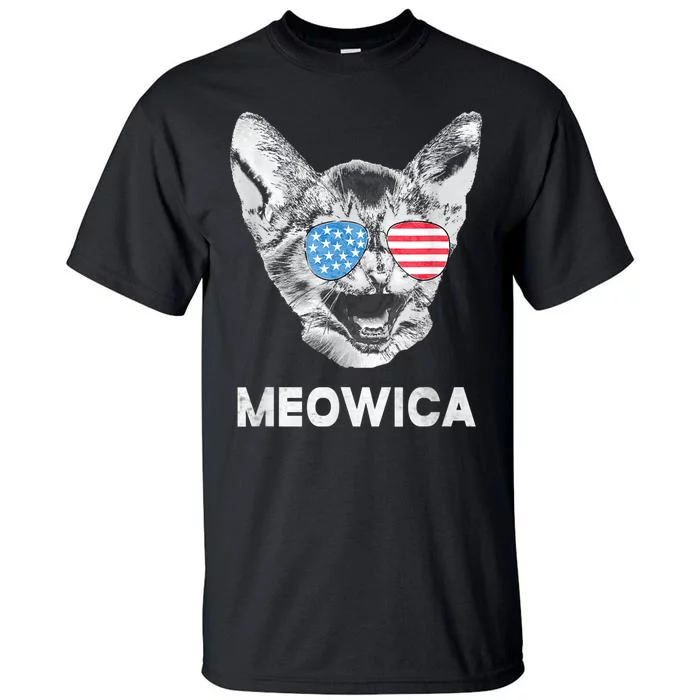 Meowica Usa American Flag Cat July 4 Tall T-Shirt