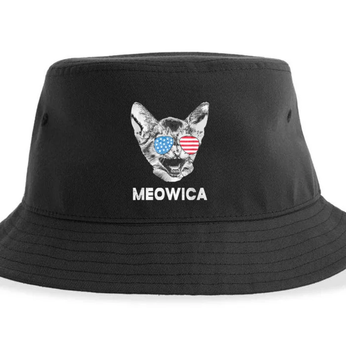 Meowica Usa American Flag Cat July 4 Sustainable Bucket Hat