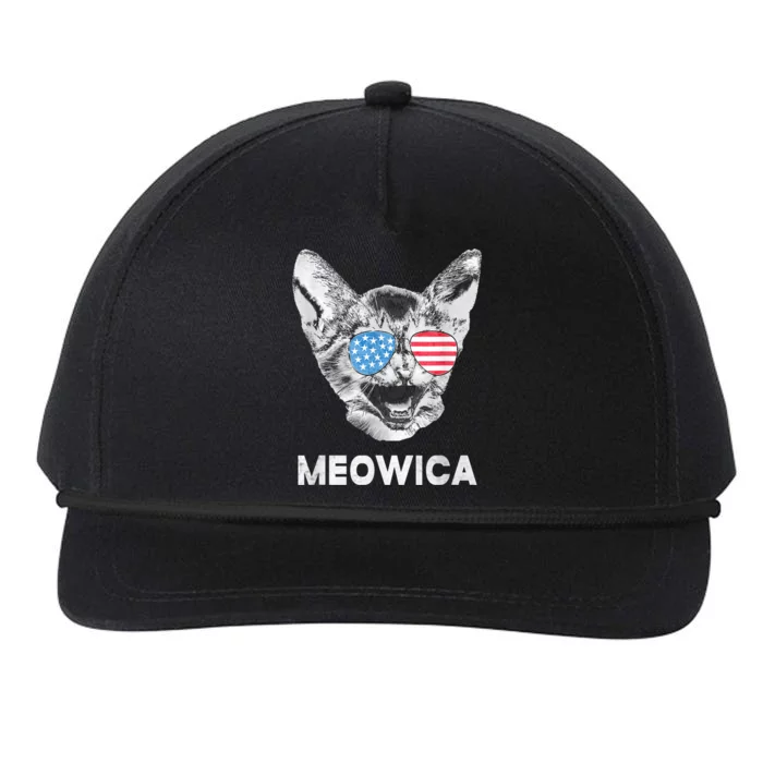 Meowica Usa American Flag Cat July 4 Snapback Five-Panel Rope Hat