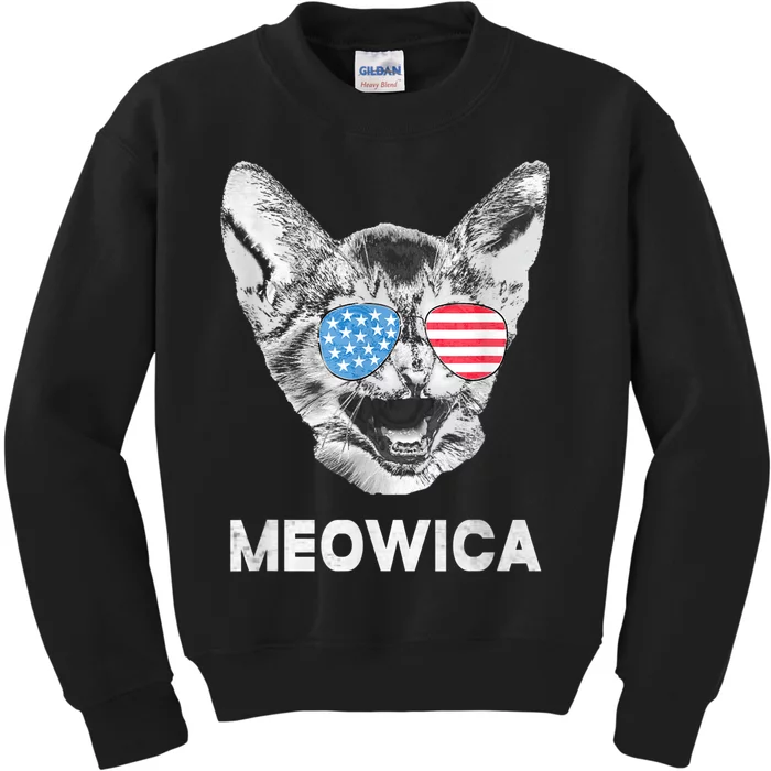 Meowica Usa American Flag Cat July 4 Kids Sweatshirt