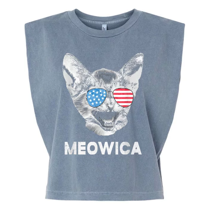 Meowica Usa American Flag Cat July 4 Garment-Dyed Women's Muscle Tee