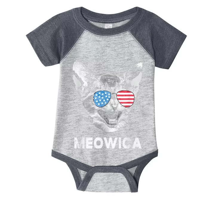 Meowica Usa American Flag Cat July 4 Infant Baby Jersey Bodysuit