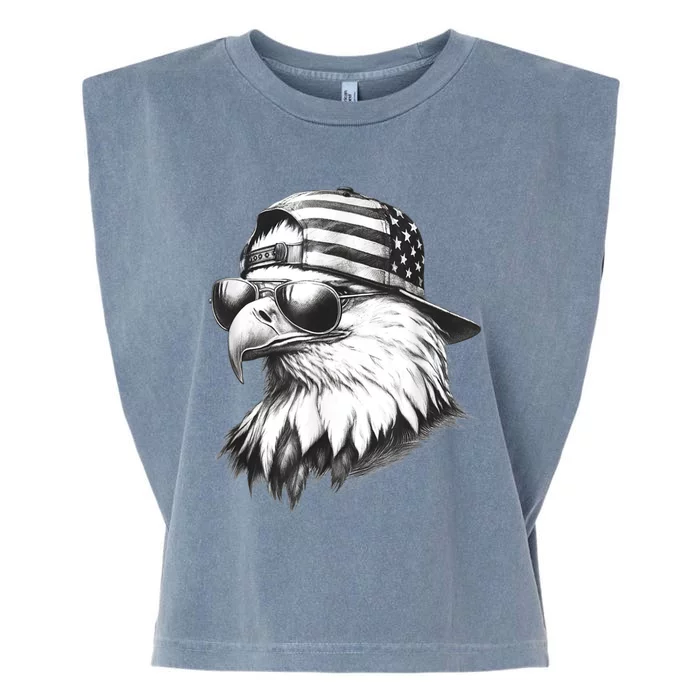 Merica Usa American Flag Patriotic 4th Of July Bald Eagle Garment-Dyed Women's Muscle Tee