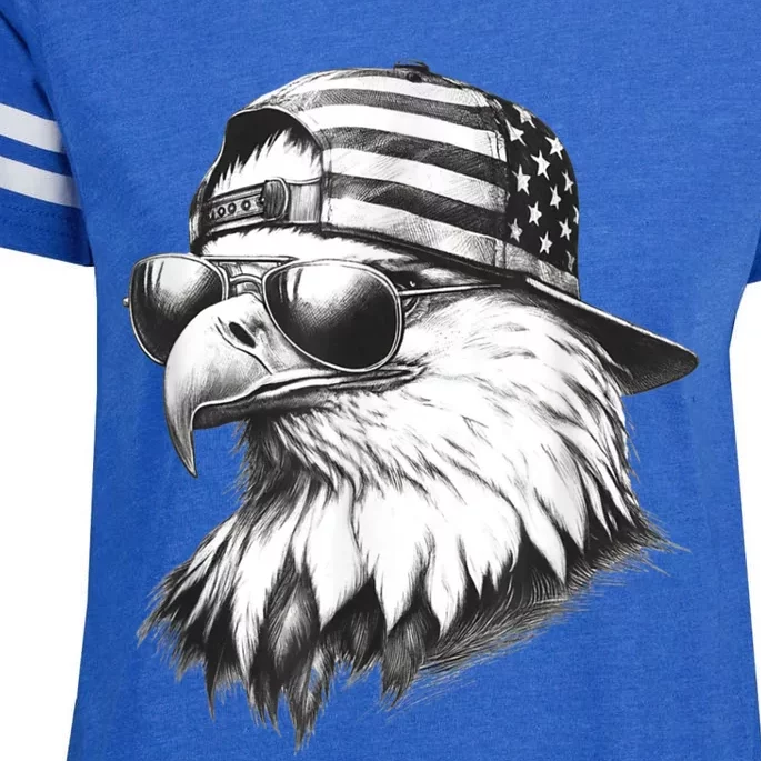 Merica Usa American Flag Patriotic 4th Of July Bald Eagle Enza Ladies Jersey Football T-Shirt