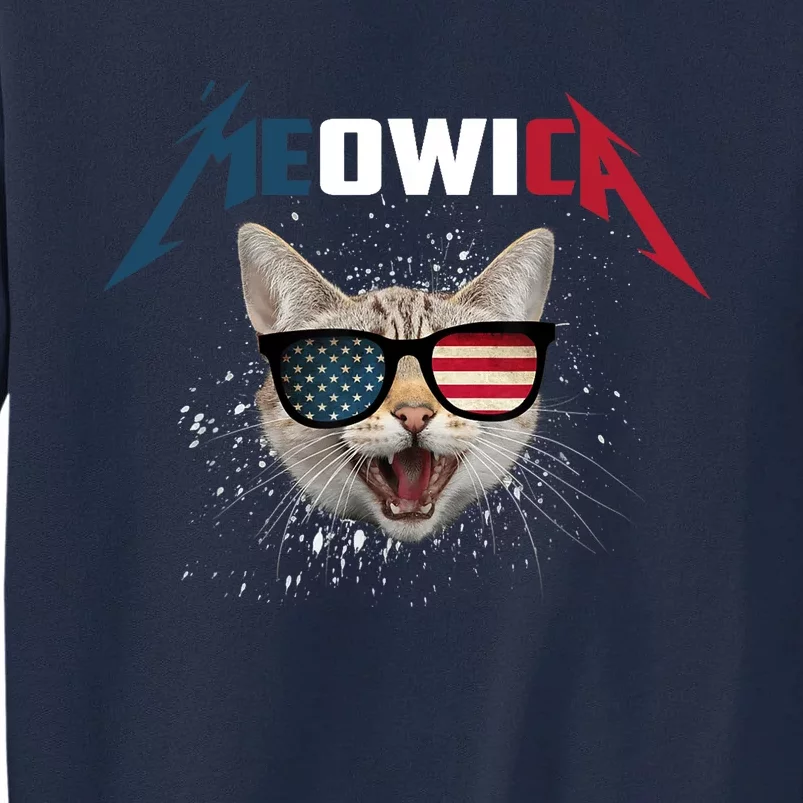 Meowica USA American Flag Cat Funny Patriotic 4th Of July Tall Sweatshirt