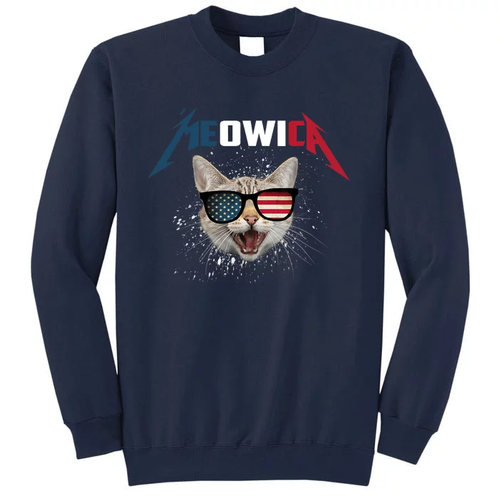 Meowica USA American Flag Cat Funny Patriotic 4th Of July Tall Sweatshirt