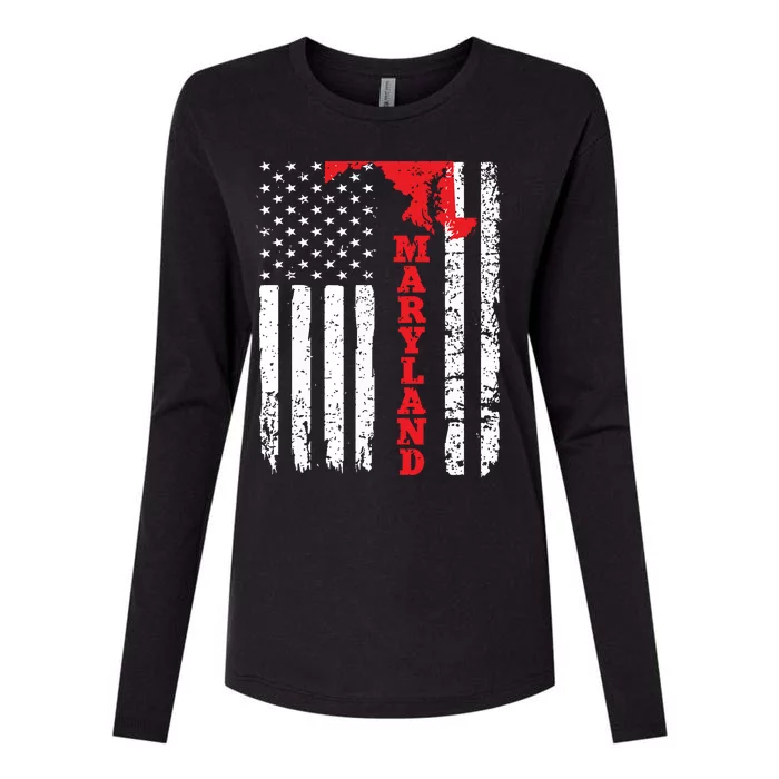 Maryland Usa American Flag State Native Born Womens Cotton Relaxed Long Sleeve T-Shirt