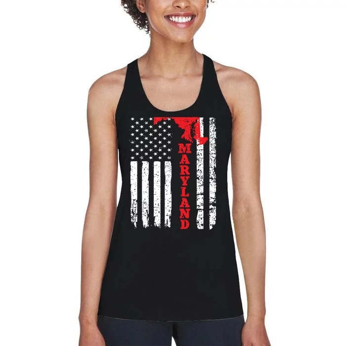 Maryland Usa American Flag State Native Born Women's Racerback Tank