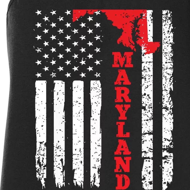 Maryland Usa American Flag State Native Born Women's Racerback Tank