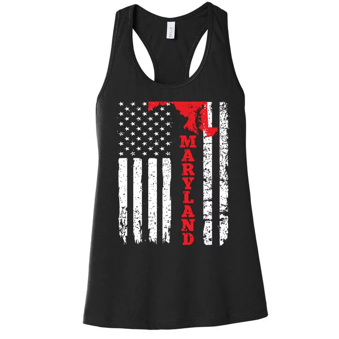 Maryland Usa American Flag State Native Born Women's Racerback Tank