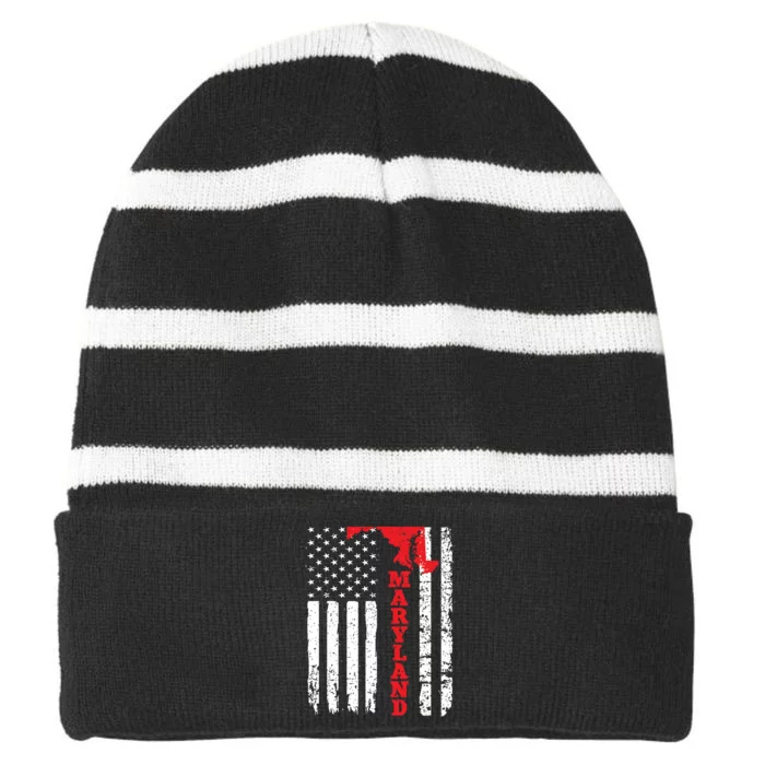 Maryland Usa American Flag State Native Born Striped Beanie with Solid Band