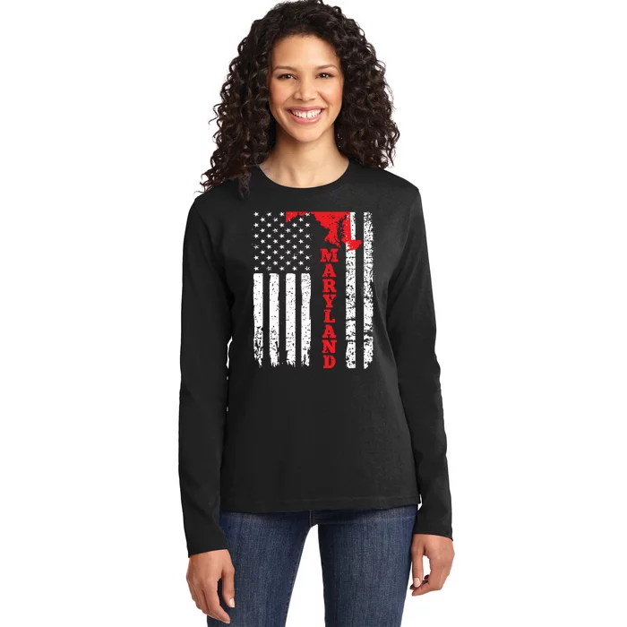 Maryland Usa American Flag State Native Born Ladies Long Sleeve Shirt