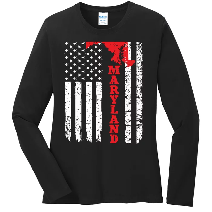 Maryland Usa American Flag State Native Born Ladies Long Sleeve Shirt