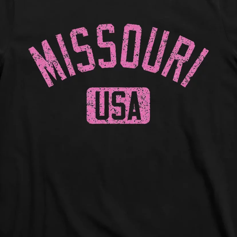 Missouri Usa Arched Text Distressed Pink T-Shirt