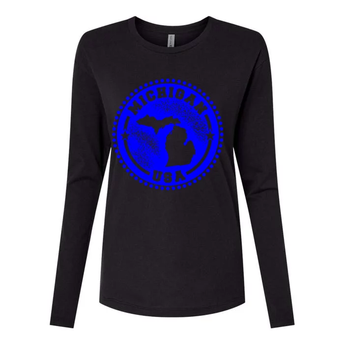 Michigan USA Blue Logo Womens Cotton Relaxed Long Sleeve T-Shirt