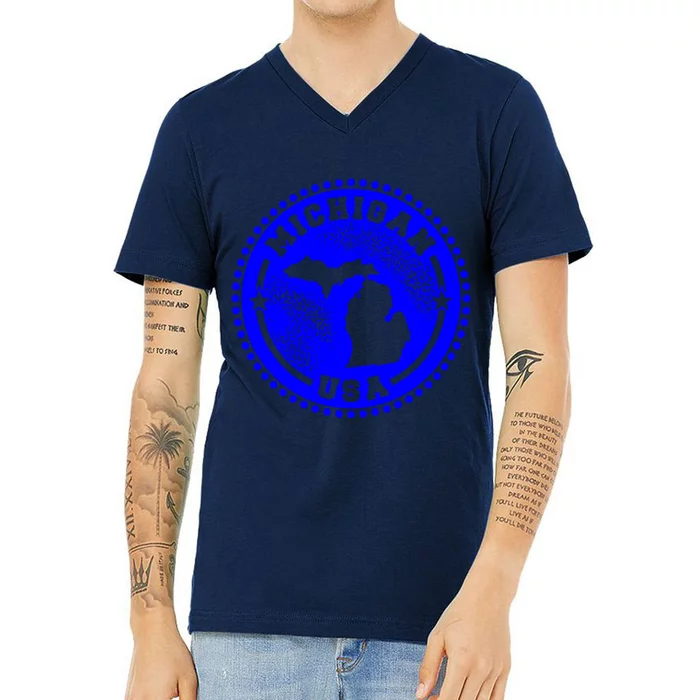 Michigan USA Blue Logo V-Neck T-Shirt