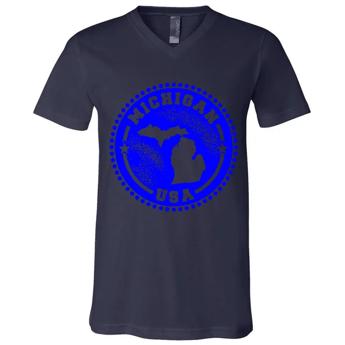 Michigan USA Blue Logo V-Neck T-Shirt