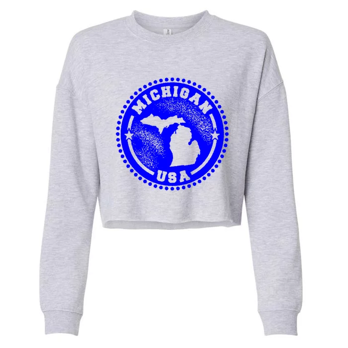 Michigan USA Blue Logo Cropped Pullover Crew