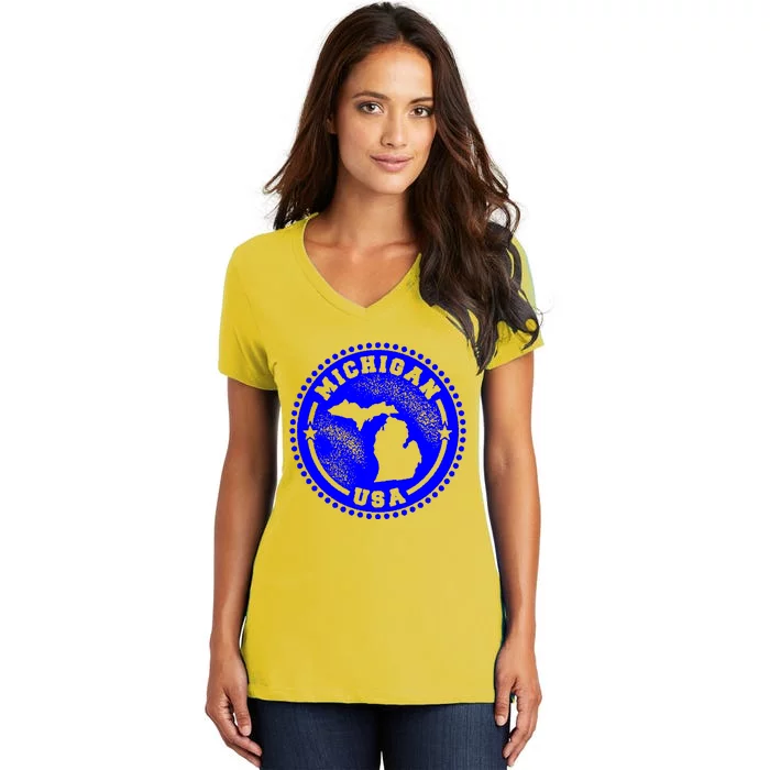 Michigan USA Blue Logo Women's V-Neck T-Shirt