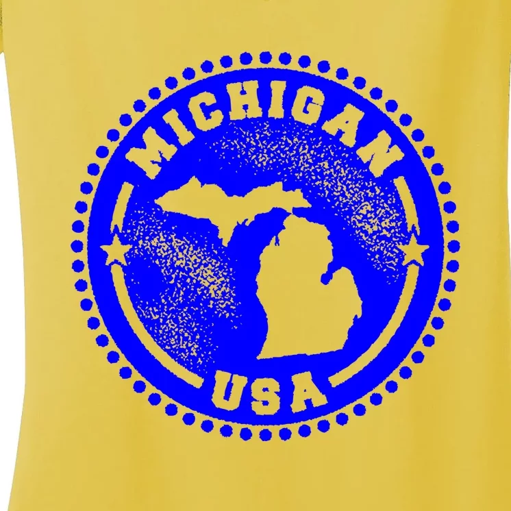 Michigan USA Blue Logo Women's V-Neck T-Shirt