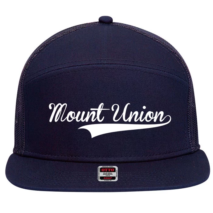 Mount Union Baseball Vintage Retro Font Meaningful Gift 7 Panel Mesh Trucker Snapback Hat